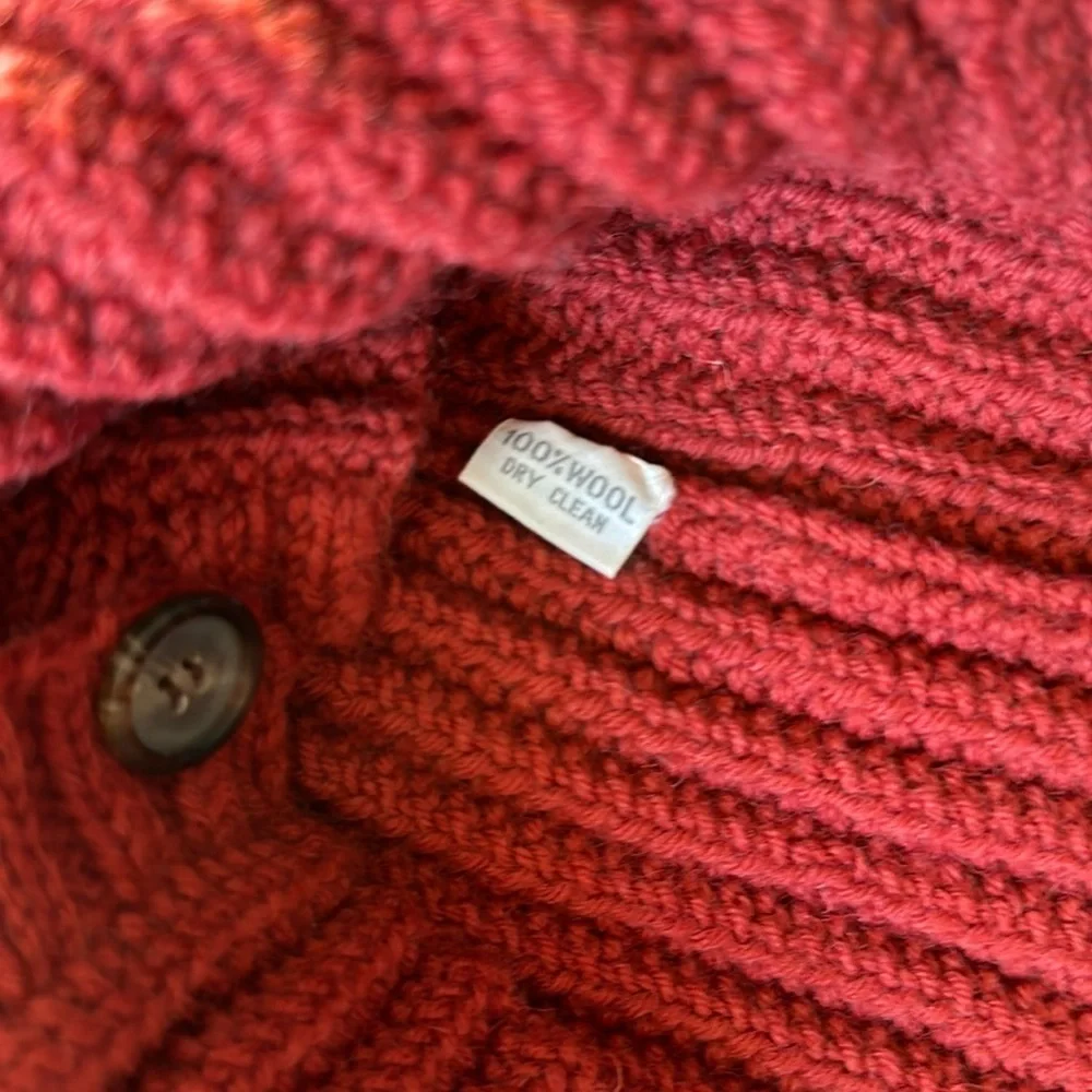 Calvin Klein Vtg Sweater Jacket ButtonBrick Red Wool Hand Knit Ribbed Size M - Picture 8 of 12